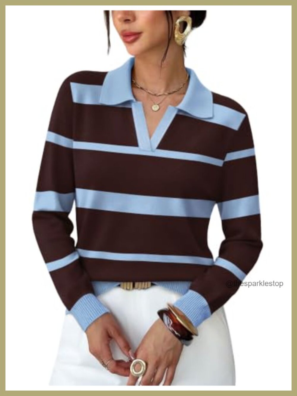 Polo Collar V-Neck Long Sleeve Pullover Sweater Business Casual